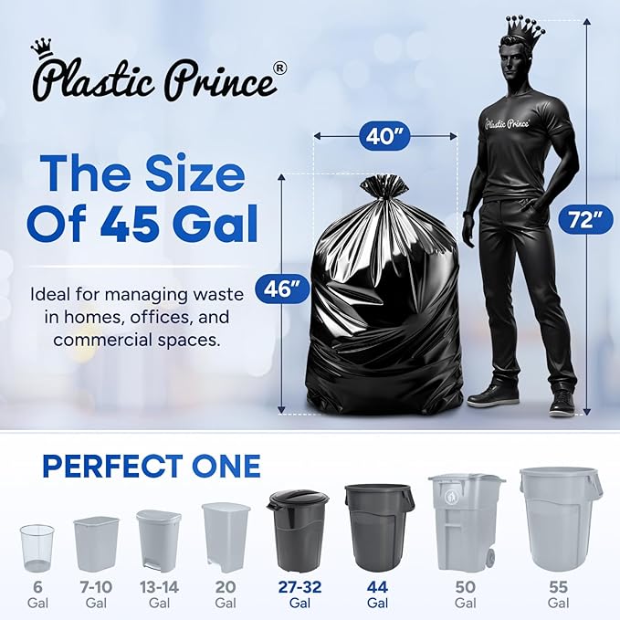 40-45 Gallon Trash Bags Heavy Duty 2Mil Fit Rubbermaid Brute Rollout Round and Square 32-44 gal Trash Cans 40 x 46 Outdoor Garbage Bags Black Pack of 100