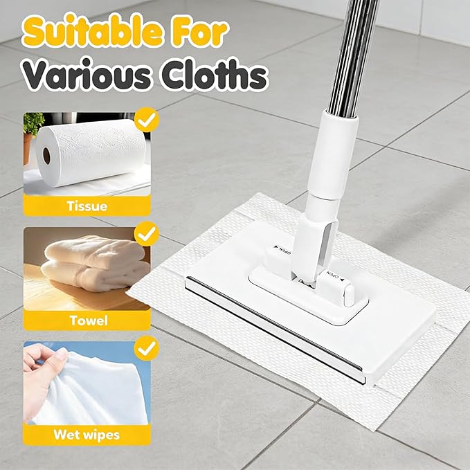 Zero Touch Mini Mop Automatic Cloth Changing Mini Mop Snap Grip MiniMop Convenient Cloth Changing MiniMop with 5 Reusable Cloths Portable Push-Pull Handle for Bathroom Kitchen (Purple)