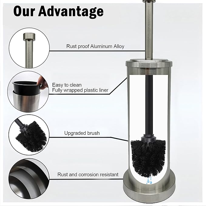 Brushed Nickel Toilet Bowl Brush with Holder Durable Bathroom Cleaning Tool Modern Design for Easy Toilet Maintenance Bathroom Cleaner Brush for Efficient Cleaning and Hygiene