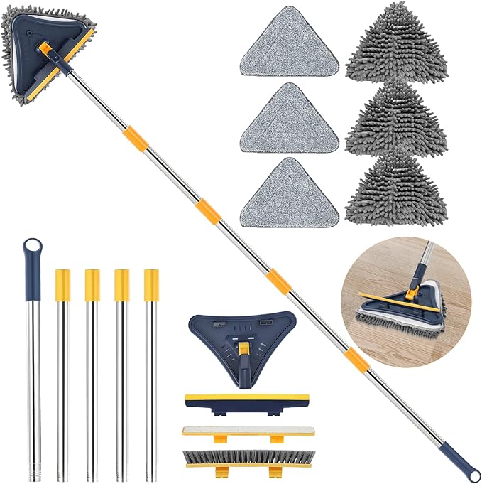 5 in 1 Wall Cleaner Mop 78 Inch Base Board Cleaner Tool with Long Handle 360° Wall Washing Tool for Ceiling Floor and Window Cleaning with 3 Microfiber &amp 3 Chenille Pads