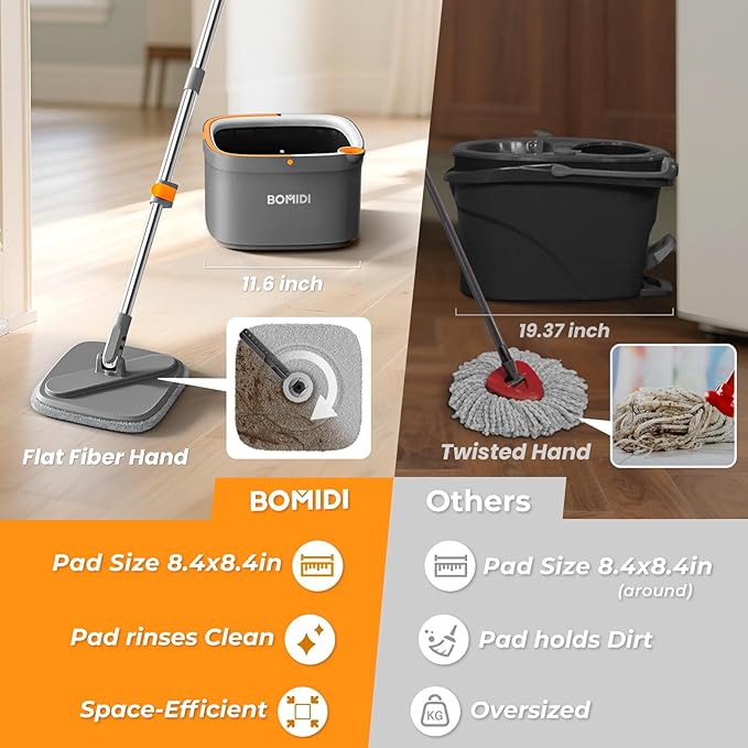 Mop and Bucket Set Spin Mop with Separate Dirty Water System Deep-Cleaning Mops for Floors Versatile Mops for Walls