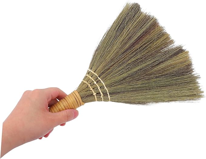 MERRYHAPY 2pcs Indoor Straw Broom Soft Bristle Cleaning Broom Detachable Handle Handwoven Grass for Home Dusting