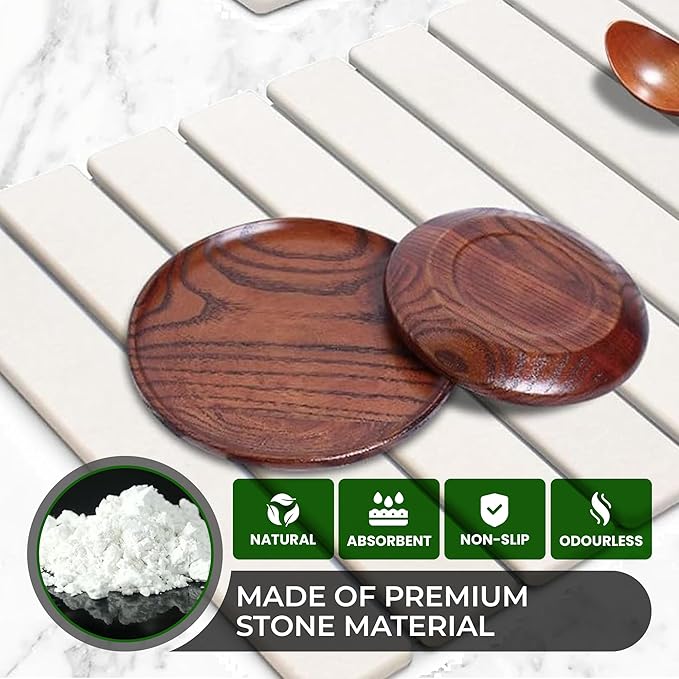 Large Stone Dish Drying Mat for Kitchen Counter Instant Drying Pad Super Absorbent Foldable Dish Drying Mat 24×16 White