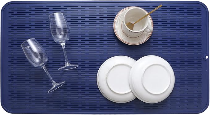 MicoYang Silicone Dish Drying Mat for Multiple UsageEasy cleanEco-friendlyHeat-resistant Silicone Mat for Kitchen Counter or SinkRefrigerator or Drawer Liner Navy Blue 4XL 32 inches x 18 inches