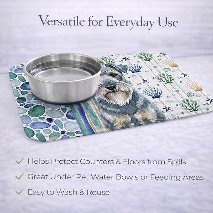 Caroline's Treasures Kerry Blue Terrier Coastal Sea Glass Dish Drying Mat Absorbent Dish Drying Mat Pad for Kitchen Counter Dish Drainer Mat for Countertop 14 x 21 Multicolor