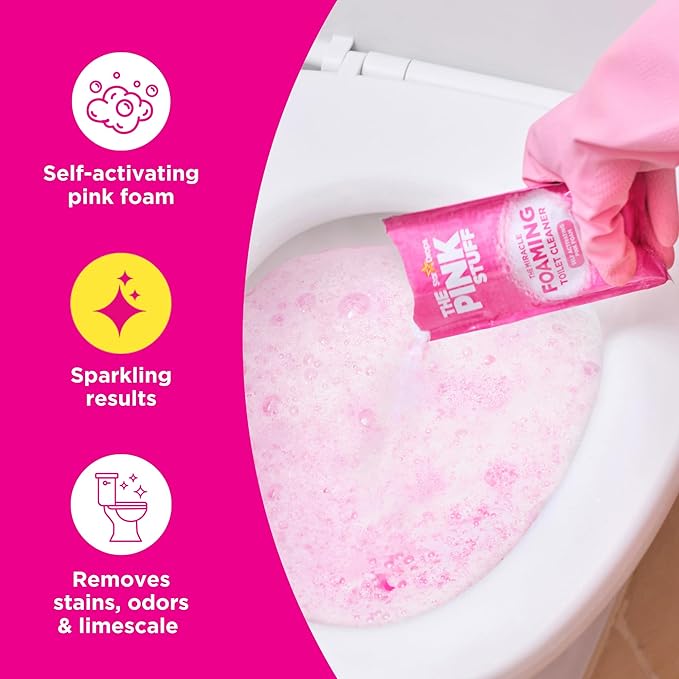 Stardrops - The Pink Stuff Bathroom Cleaning Kit – Cleaning Paste Bathroom Foam Spray Toilet Foaming Powder SQeeZY Sponge &amp 3 Microfiber Cloths – Tough on Stains Grease &amp Soap Scum