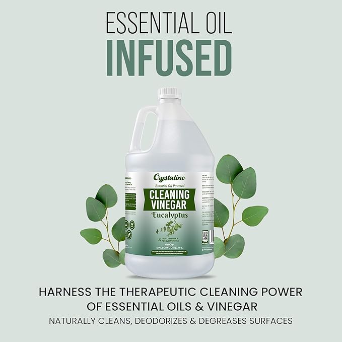 6% Cleaning Vinegar Cleaner (1 Gallon) Eucalyptus Essential Oil Powered for Home White Industrial Vinegar for Cleaning Purpose and Laundry Vinager Vinagre Blanco de Limpieza Vinger