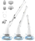 HiCOZY Electric Spin Scrubber HS1 Cordless Shower Scrubber for Cleaning with 4 Replaceable Brush Heads Adjustable Extension Handle IPX7 Waterproof Cleaning Brush for Bathroom Floor White