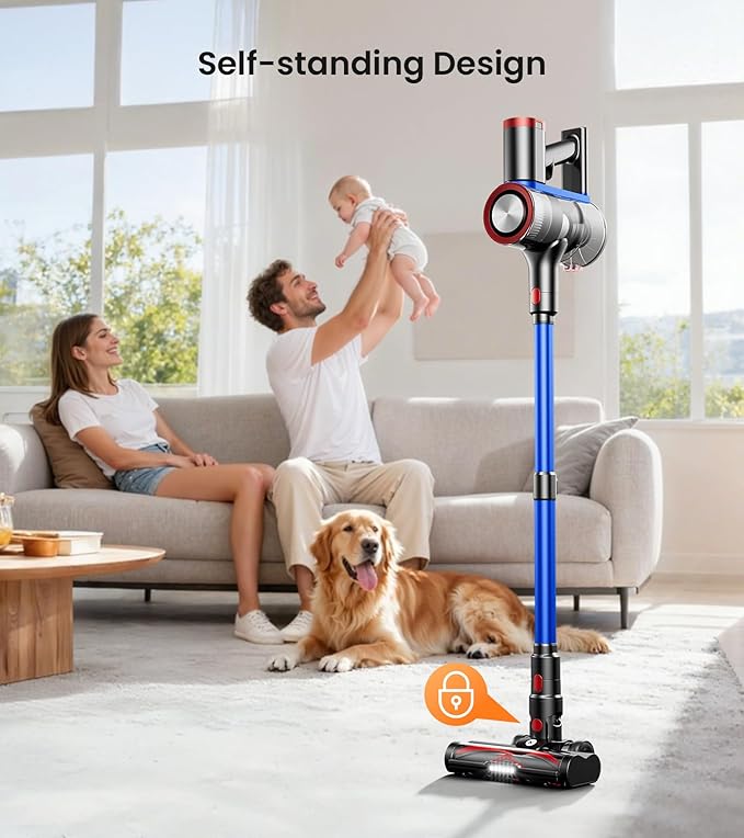 NADALY Cordless Vacuum Cleaner 550W 45Kpa 65Mins Vacuum Cleaners for Home Stick Vacuum with LED Display Anti-Tangle Self-Standing 8-in-1 Lightweight Vacuum for Hardwood Floor/Carpet/Pet Hair