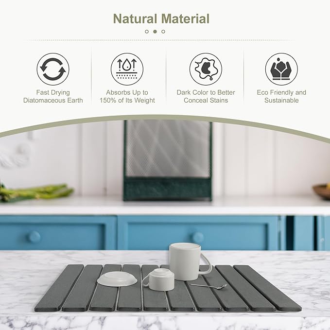 Dish Drying Mat Foldable Drying Mat for Kitchen with Non-Slip Pad &amp Sandpaper Draining Rack Sink Mat 23.6x15.4 Inch Dark Gray 1 Set