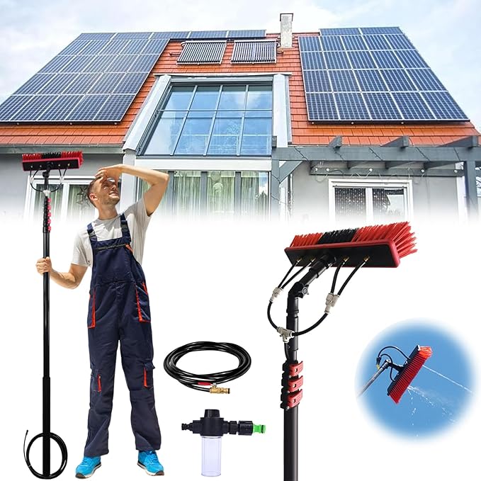 Generic 3.6-10.8 M Telescopic Brush Water Fed Window Cleaning Pole Soap Dispenser Window Cleaning Pole Water Fed Telescopic Brush Window Roof Cleaning Equipment (55cm Brush5.4M)