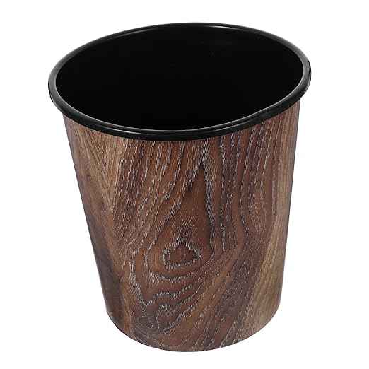 Imitation Wood Grain Capacity Trash Can for Home Office Bathroom Stylish Wastebasket Stable Structure for Keeping Spaces Neat and Tidy
