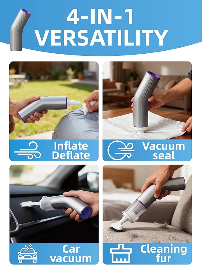 Cordless Car Vacuum 4-in-1 Portable Mini Handheld Vacuum Cleaner with 15000pa High Power 2 Suction Modes &amp Multi-Nozzles for Car Home Office Pet Silver