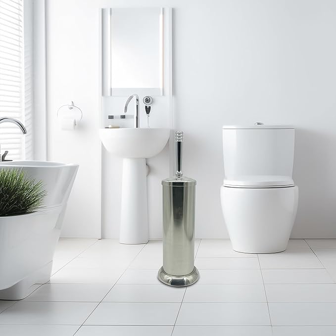 Silver Chrome Toilet Bowl Brush with Holder with Removable lastic Liner Durable Bathroom Cleaning Tool Bathroom Cleaner Brush for Efficient Cleaning and Hygiene