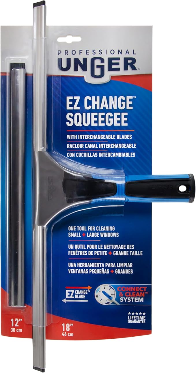 Unger Professional Connect and Clean 18” EZ Change Window &amp Glass Cleaning SqueegeeLarge-and Small WindowsRubber Blade Tool for Streak-Free ResultsIncludes 12” Channel(Pack of 6)
