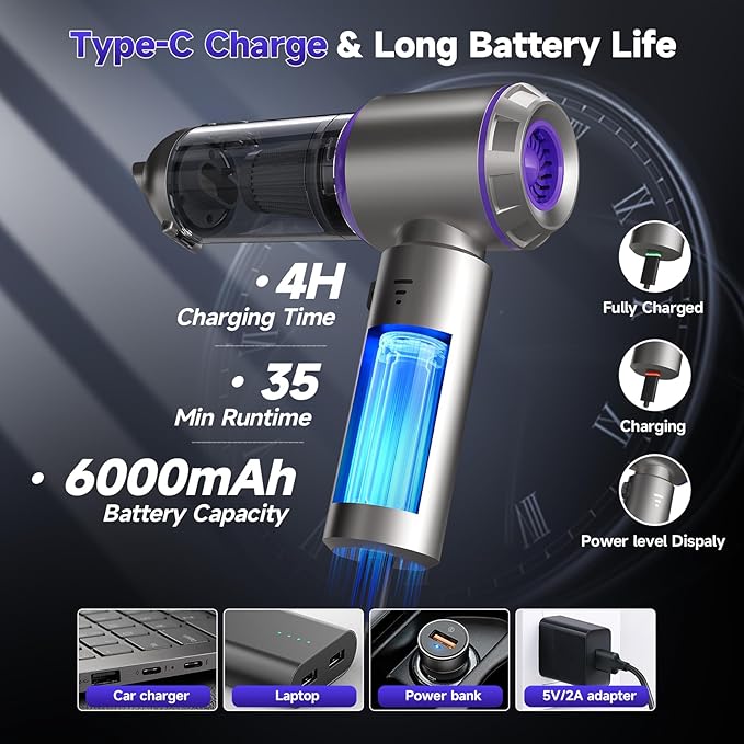 Car Vacuum Portable Cordless 22000PA High Power handheld Vacuum Cleaner with Brushless Motor11 in 1 Mini Hand Held Vacuum Cordless Rechargeable Air Duster/Blower/Pump for Car Home Pet Office