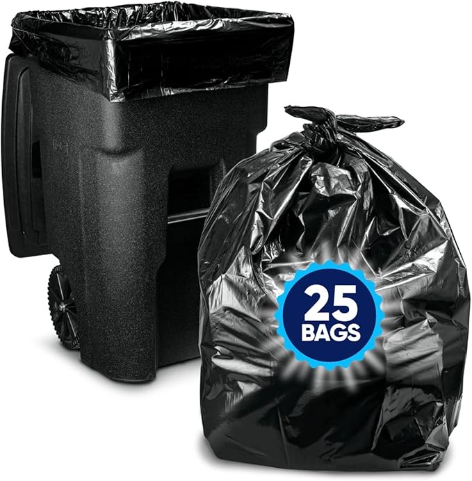 95-96 Gallon Trash Bags Heavy Duty (25 Bags w/Ties Value pack) Extra Large Trash Bags 90 Gallon 95 Gallon 96 Gallon 100 Gallon