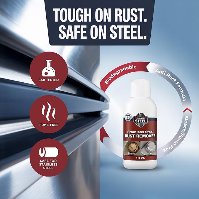 Stainless Steel Rust Remover – NSF Approved Non-Toxic Rust Stain Remover for Stainless Steel Appliances Sinks Grills Marine Hardware &amp Commercial Equipment (4 oz)