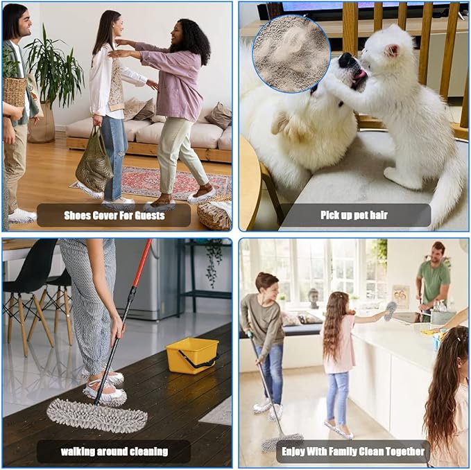 8 Pcs Mop Slippers Socks Floor CleaningMicrofiber Shoe Covers dust Washable Reusable for Woman Man House Kitchen (Grey)