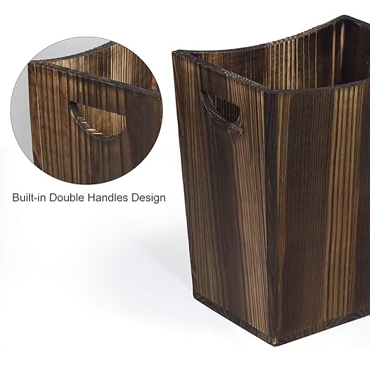 LIANTRAL Wood Trash Can Waste Basket for Bathroom Office Trash Can Rustic Farmhouse Style Wastebasket Bin Small Wastebaskets for Bathroom Office Bedroom Living Room Brown