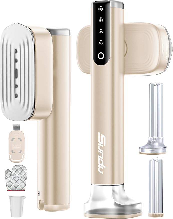 Steamer for Clothes Portable Handheld Garment Steamer15s Fast Heat-up100ml180ml TankSteamer Ironing Gloves35 Minutes of Continuous Ironing for Travel and Home (Pale Gold)