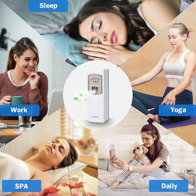 SVAVO Automatic Air Freshener Dispenser - Wall Mounted/Free Standing Auto Aerosol Spray Dispenser Programmable Fragrance Dispenser for Indoor-Bedroom Hotel Office Commercial Place White