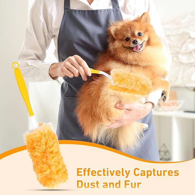 60 Count Heavy Duty Duster Refills for Swiffer Multisurface 360° Larger Size Dusters with 4X Microfibers Disposable Dusters for Pet Cleaning Home Blinds Fans Corners (60 pcs-Orange)