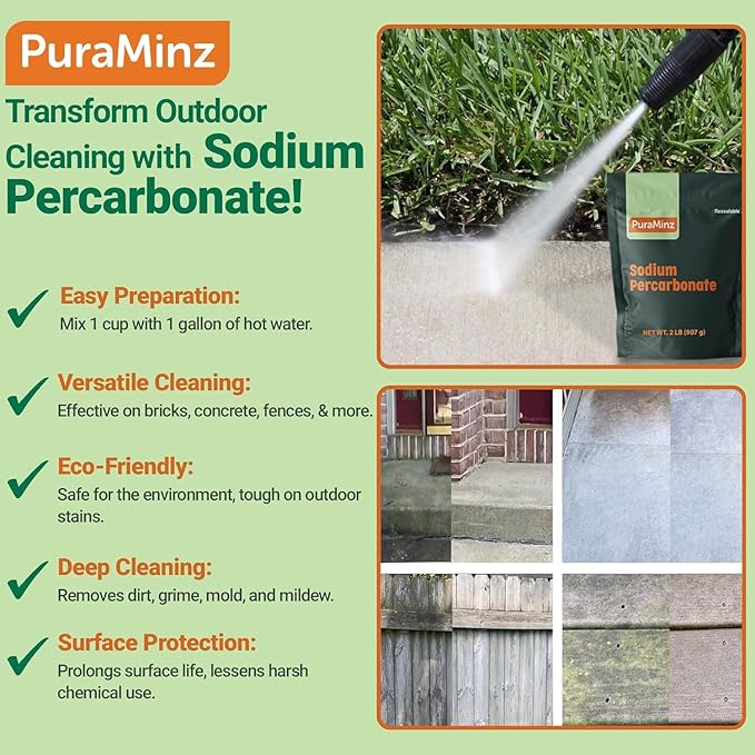 Sodium Percarbonate Powder 99.9% Purity - Oxygen Bleach Hydrogen Peroxide Release Cleaner - Color-Safe Bleach Alternative for home and Laundry - 10 lbs