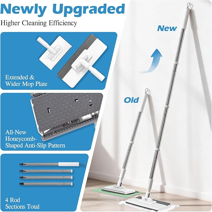 Mini Sweeper MopMasthome Reusable Clamp Mop with 50  Stainless Steel Handle1 Second InstallationCompatible with Swiffer PadsFlat Dust Mops for House Wall Windows Corners - 1 Sweeping Cloth