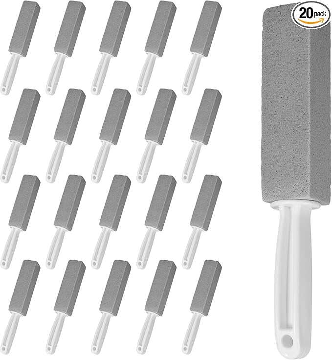 20Pcs Pumice Stone for Cleaning Pumie Scouring Stick with Handle Toilet Stone Brush Block Hard Water Stain Remover for Toilet Bathtubs Sinks Swimming Pools Grills