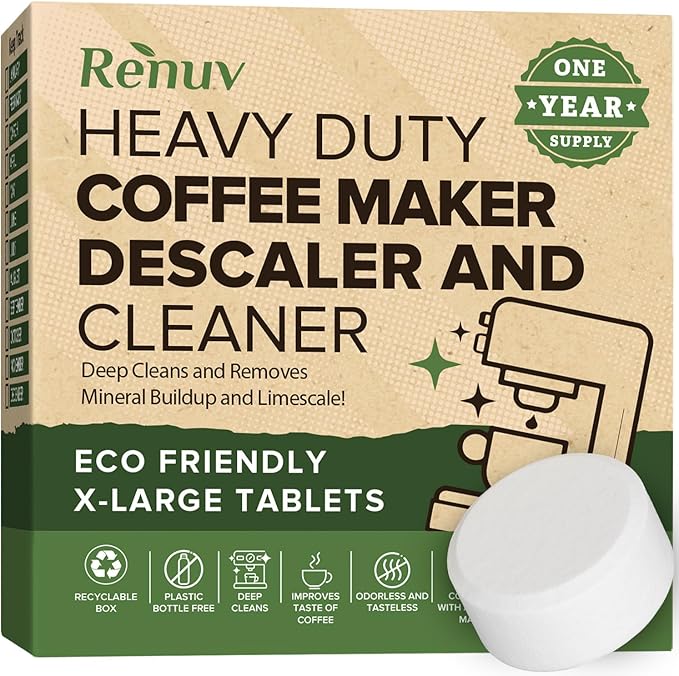 Renuv® Dishwasher Cleaner + Coffee Maker Cleaner Bundle - Heavy Duty Kitchen Appliance Deep Cleaning Descaling (12 Tablets of each)