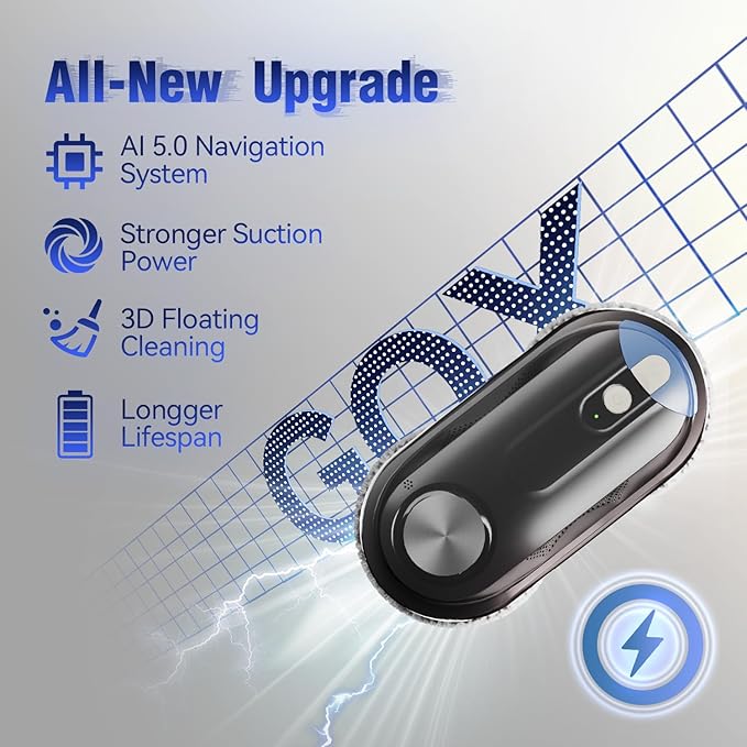 KKI Window Cleaning Robot Automatic Window Cleaner Robot AC Power Dual Spray Max 3200Pa AI Path Planning &amp Edge Detection for High-Rise Windows GlassDoor10xCloths X3
