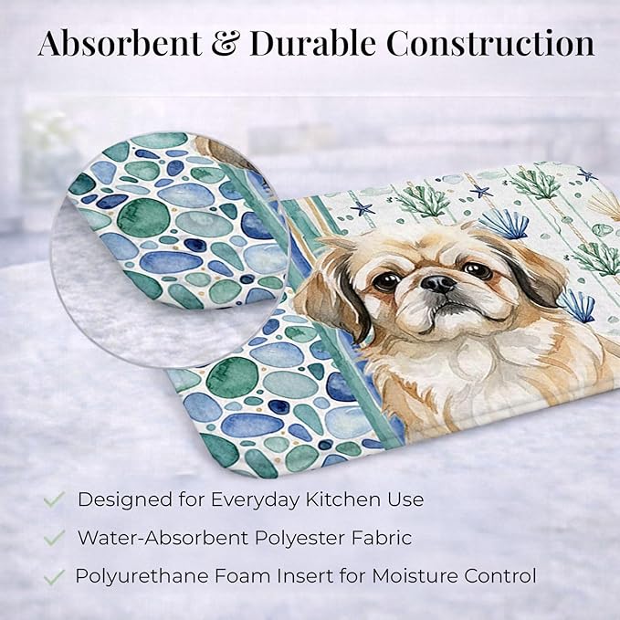 Caroline's Treasures Fawn Pekingese Coastal Sea Glass Dish Drying Mat Absorbent Dish Drying Mat Pad for Kitchen Counter Dish Drainer Mat for Countertop 14 x 21 Multicolor