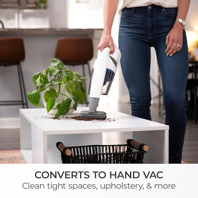 Kenmore DS1030 Cordless Stick Vacuum Lightweight Cleaner 2-Speed Power Suction LED Headlight 2-in-1 Handheld for Hardwood Floor Carpet &amp Pet Hair White