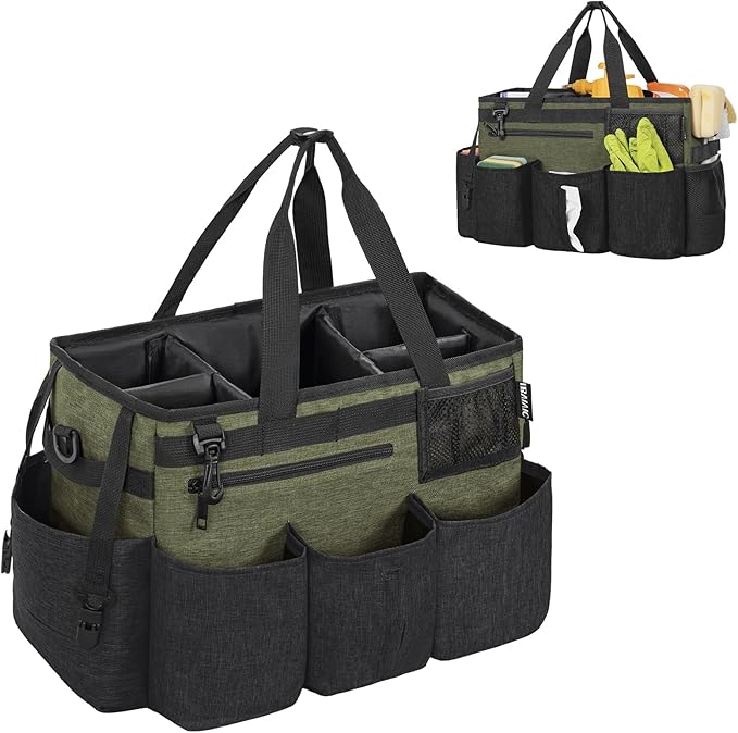 Wearable Cleaning Caddy Bag for Cleaning SuppliesLarge Capacity Cleaning Organizer Green