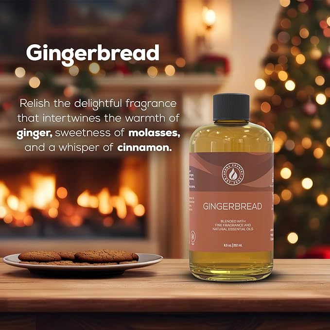 Aroma Country Gingerbread Diffuser Oil - Luxury Essential Oils for Diffuser Refill &amp Air Freshener Room Spray - Long-Lasting &amp Natural Home Fragrance Gingerbread Scented Oil (8.5 Fl. oz)