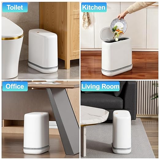 CTIME Small Bathroom Trash Can - Bathroom Garbage Can with Lid and Odor-Lock Seal | Waterproof - OneTouch Press for RV Kitchen Office (3 Gal)
