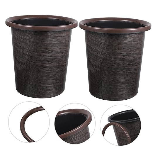 2pcs Modern Kitchen Trash Cans Press Lid Wood Grain Waste Bins Decorative Practical Waste Baskets