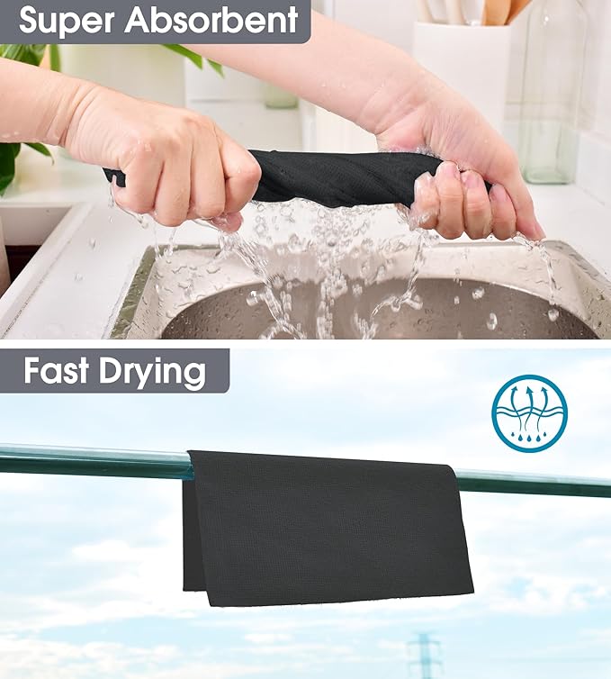 KitchLife Microfiber Cleaning Cloth Roll 100 Pack - Tear-Away Microfiber Paper Towels Lint-Free Reusable Washable for Kitchen Car Dishes and Sensitive Surfaces (Black)