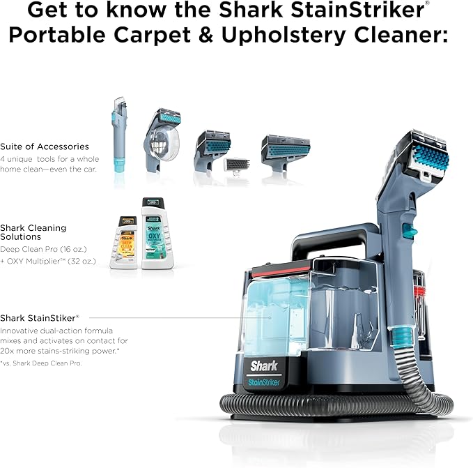 Shark StainStriker Portable Carpet Upholstery &amp Area Rug Cleaner Stain &amp Odor Remover Perfect for Car Interiors Nordic Blue PX202BRN