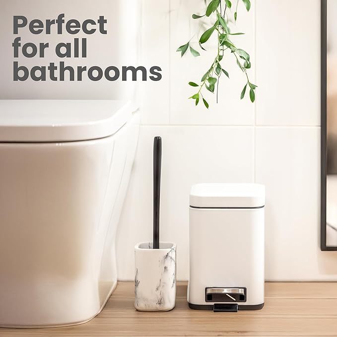 Vigar Zense Toilet Brush and Holder Set Toilet Bowl Brush with Polyresin Stone Holder Bathroom Sets for Bathroom Decor and Accessories White Marble