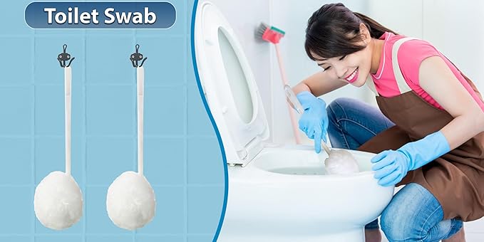 Bundle of Amazon Brand -Toilet Bowl Cleaners +Pack of 4 Stainless Steel-Wrapped Sponge Scrubbers + Toilet Soap Scum Remover+ Pack of 2 Long Plastic Handled Swab +Silicone Toilet Brush and Holder Set