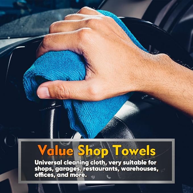 HOMEXCEL Blue Microfiber Cleaning Cloths 100 Pack Reusable Cleaning Rags Shop Towels - Bulk Multipurpose Microfiber Towels Lint Free Cleaning Towels for Car House &amp Kitchen 11.5 x 11.5 inch