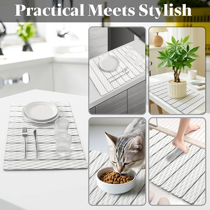 Stone Dish Drying Mats for Kitchen Counter 24(L)×16(W) Wave - Pattern Fast Drying Collapsible Dish Drying Mat Eco-Friendly Absorbent Diatomaceous Earth Mats for Match Any Countertop