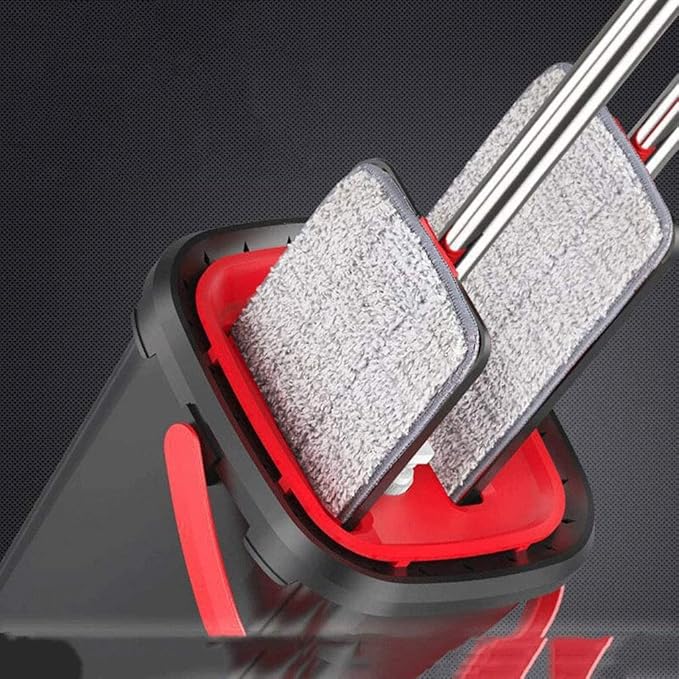 Flat Squeeze Mop and Bucket Set with Microfiber Pads for Kitchen Bathroom for Hardwood Floor Tile Dust