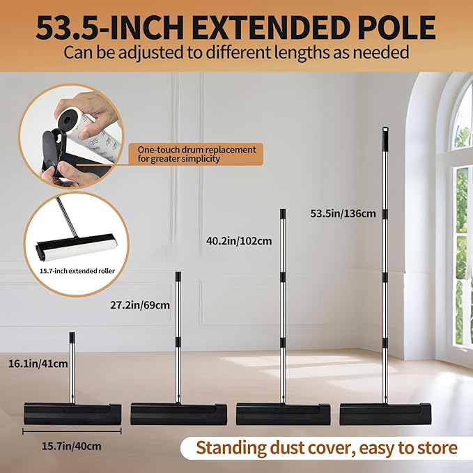 Large Lint Rollers for Carpet 15.74 in Extra Sticky Rollers for Floor with 4 Extendable Handle Long Handle Sticky Mop for Cleaning Carpet Car ClothesDog and Cat Pet Hair Remover with 360 Sheets