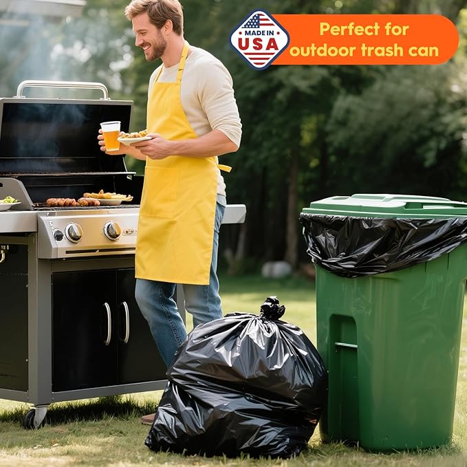 Delxo 55-60 Gallon Trash Bags 100 Count – 0.9 Mil Medium Duty Garbage Bags Durable &amp Puncture-Resistant Plastic Bolsas para basura Perforated Design– Made in USA for Kitchen Yard Office (Blac