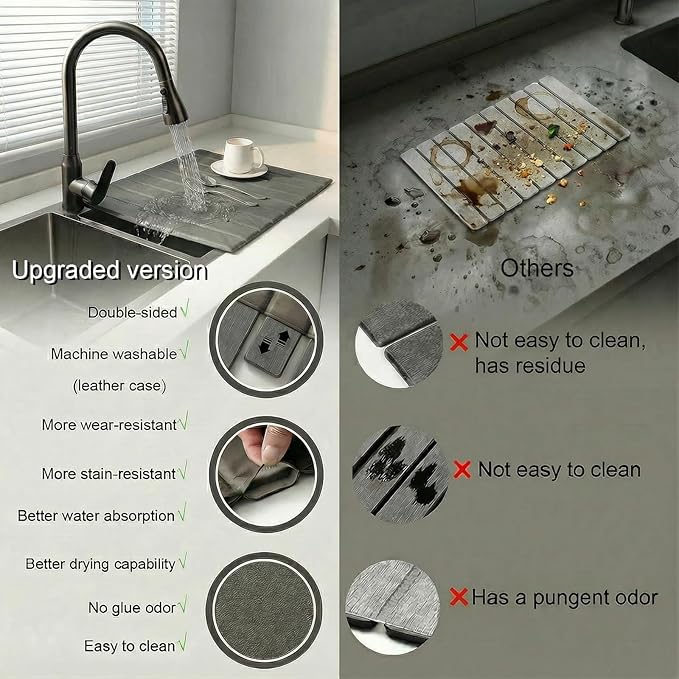 Stone Drying Mat for Kitchen Counter with PU Leather Quick Dry Absorbent large stone dish drying mat Foldable stone drying mat for kitchen counter