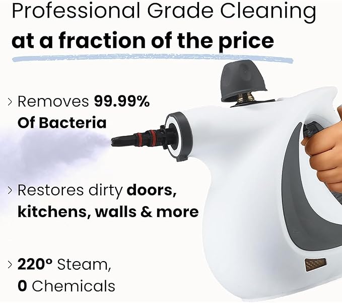 SAKER Portable 1500W Steam Disinfection Cleaner - Handheld Multi-Purpose Steamer with Attachments Safety Cap for Home &amp Kitchen Cleaning (with 4 Fiber Cloth)