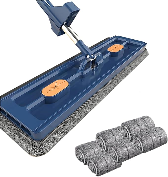 Self Wringing Magic Mop Large Flat Mop Effortless Cleaning Magic Self-Wringing Mop for Wet and Dry Use with Rag 1pc 12027(Blue 6rag)